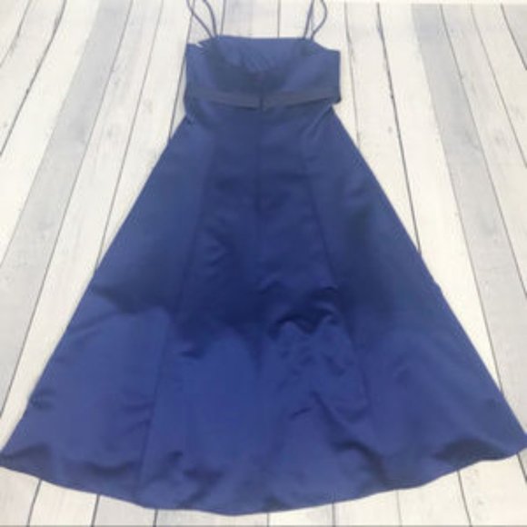 David’s Bridal Blue Spaghetti Strap Satin Dress 4 - Picture 2 of 5